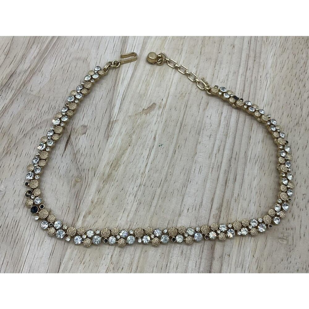 Gold Tone Crystal Rhinestone Tennis Bracelet Statement Necklace Hook‎ Aprox 14"